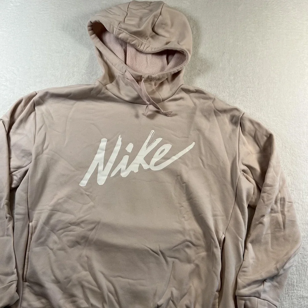 Nike Hoodie Womens Small Pink Fleece Pullover Script Logo Kangaroo Pocket